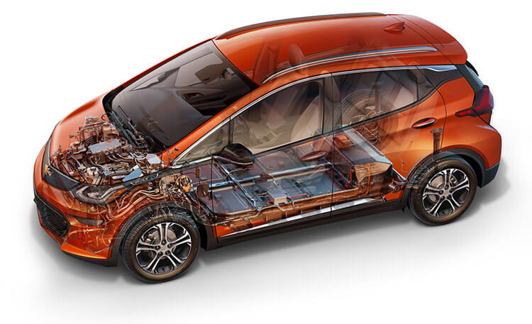 Расположение батареи Chevrolet Bolt EV Расположение батареи Chevrolet Bolt EV