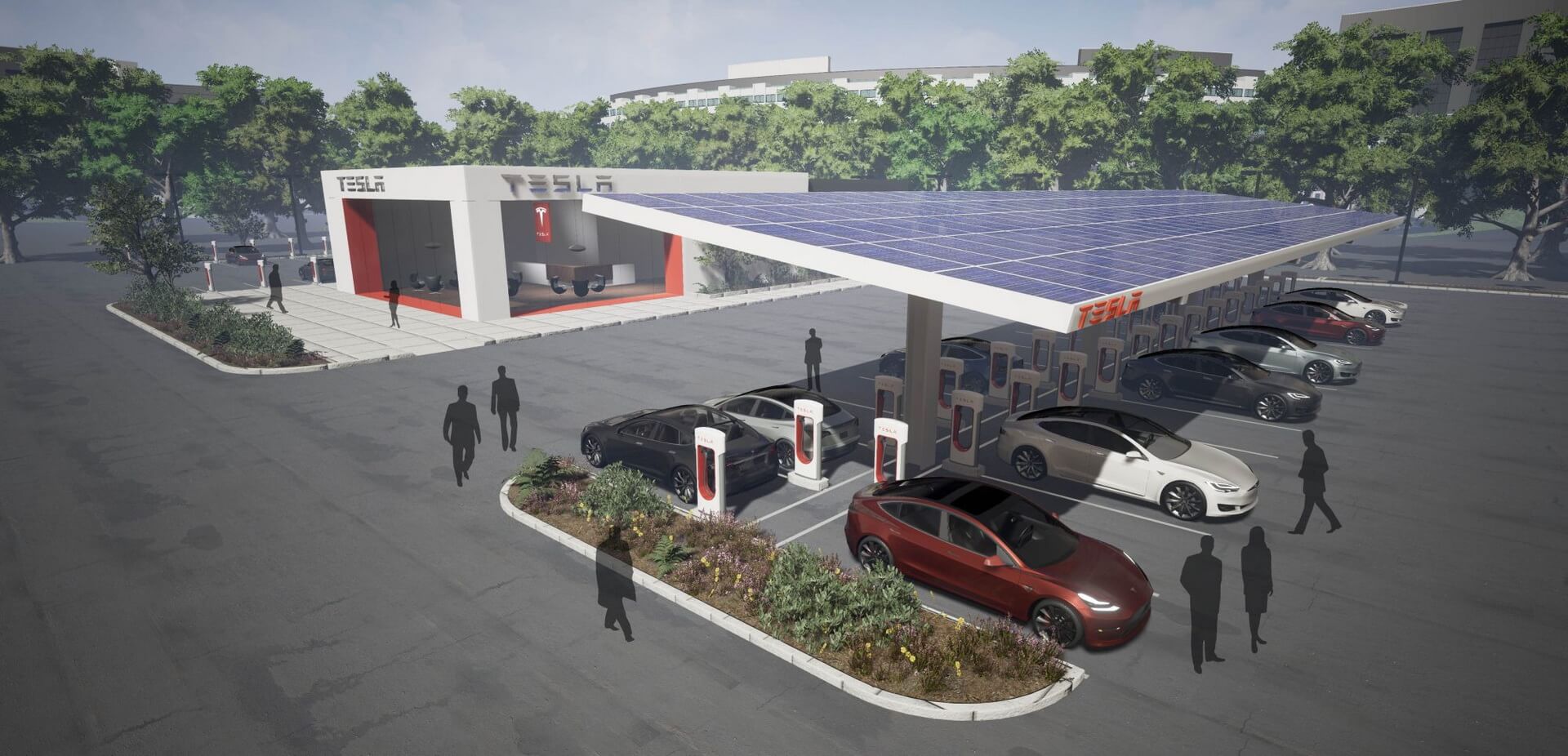 Зарядная станция для электромобилей Tesla Supercharge Зарядная станция для электромобилей Tesla Supercharge