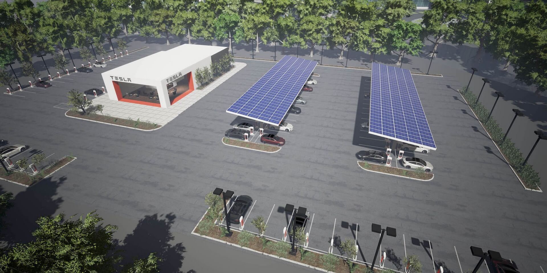 Инфраструктура на быстрых зарядных станциях Tesla Supercharger Инфраструктура на быстрых зарядных станциях Tesla Supercharger