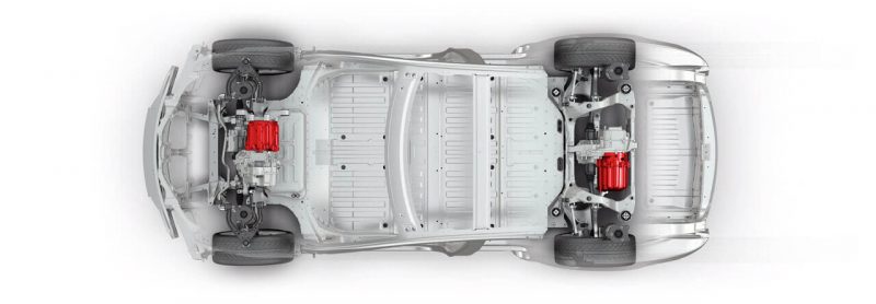 Схема расположения электродвигателей Tesla Model S Схема расположения электродвигателей Tesla Model S