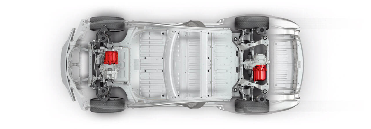 Схема расположения электродвигателей Tesla Model S Схема расположения электродвигателей Tesla Model S