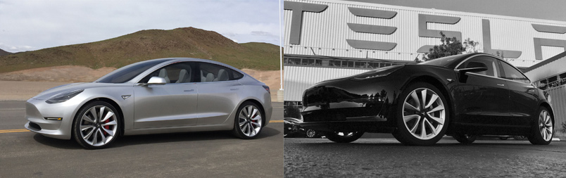 Сравнение прототипа pre-alpha и серийной модели Tesla Model 3 Сравнение прототипа pre-alpha и серийной модели Tesla Model 3