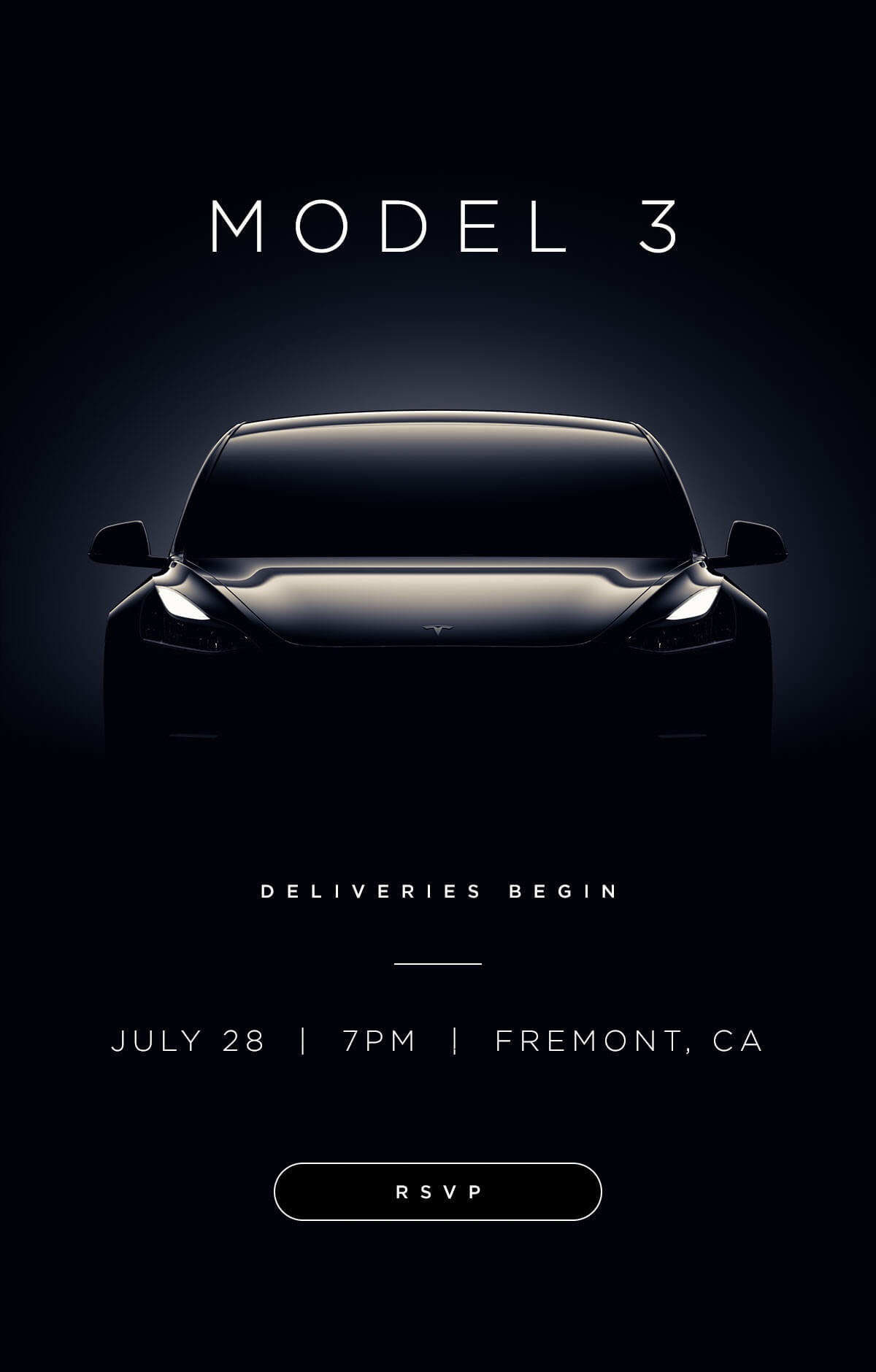 Приглашение на участие в официальной церемонии вручения ключей от Tesla Model 3 Приглашение на участие в официальной церемонии вручения ключей от Tesla Model 3