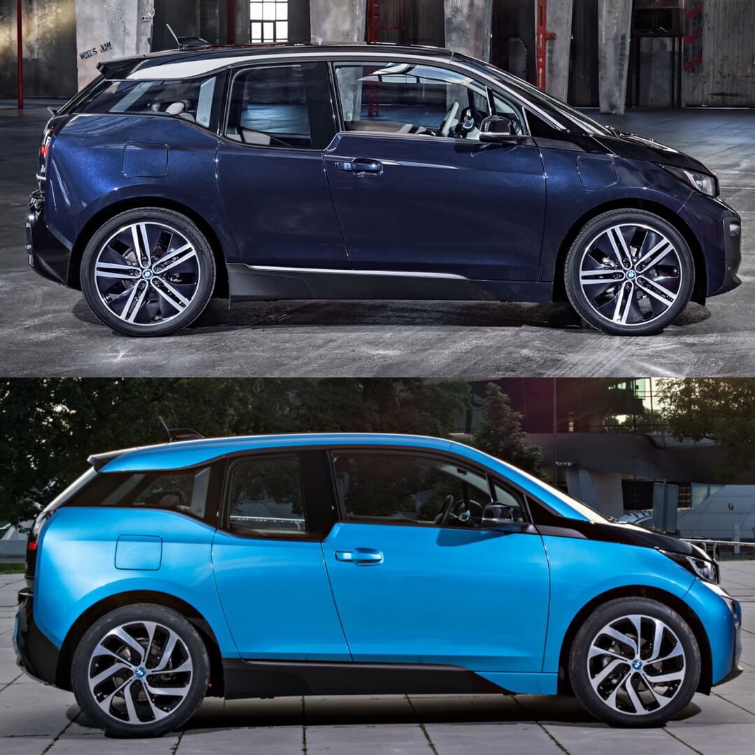 Боковое сравнение BMW i3 2018 и i3 2014 Боковое сравнение BMW i3 2018 и i3 2014