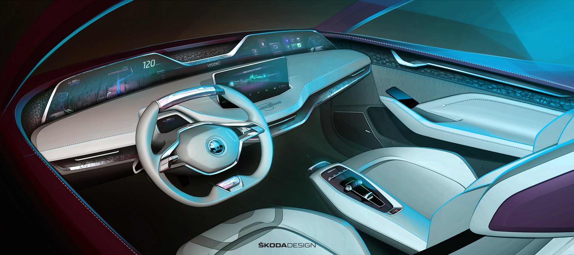 Приборная панель электромобиля Skoda Vision E Приборная панель электромобиля Skoda Vision E