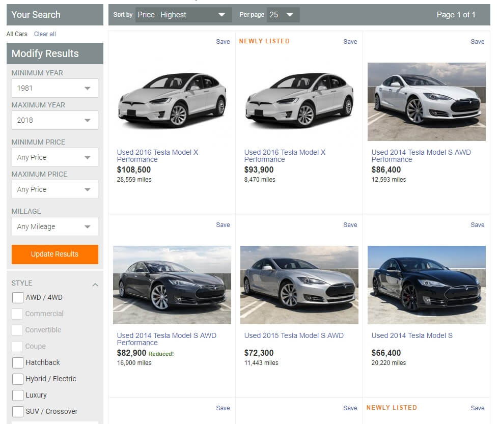 Объявления о продаже подержанных Tesla на сайте autotrader.com Объявления о продаже подержанных Tesla на сайте autotrader.com