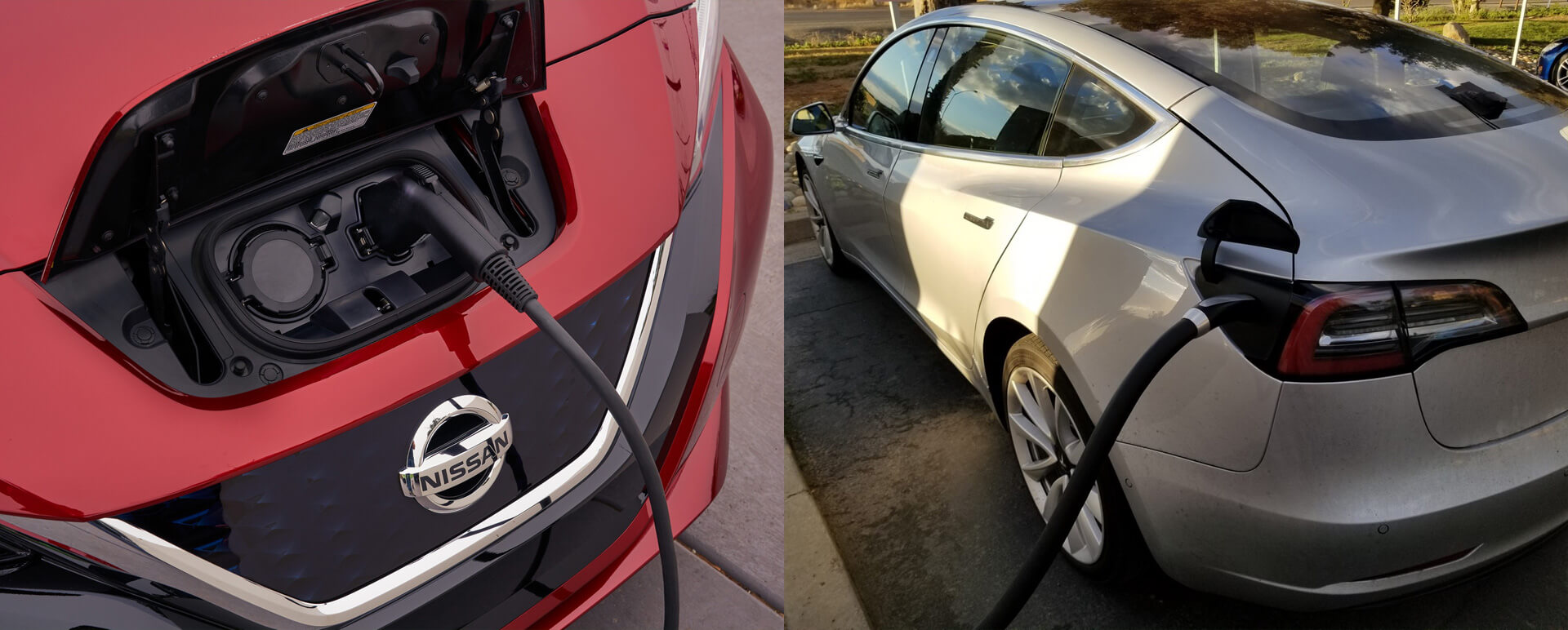 Порты подключения зарядки Nissan Leaf 2018 и Tesla Model 3 Порты подключения зарядки Nissan Leaf 2018 и Tesla Model 3