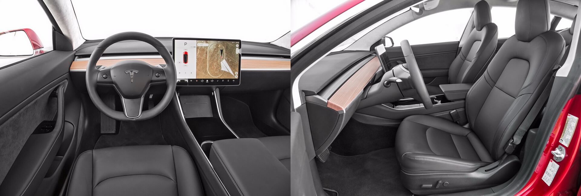 Приборная панель и передние сиденья в Tesla Model 3 Приборная панель и передние сиденья в Tesla Model 3
