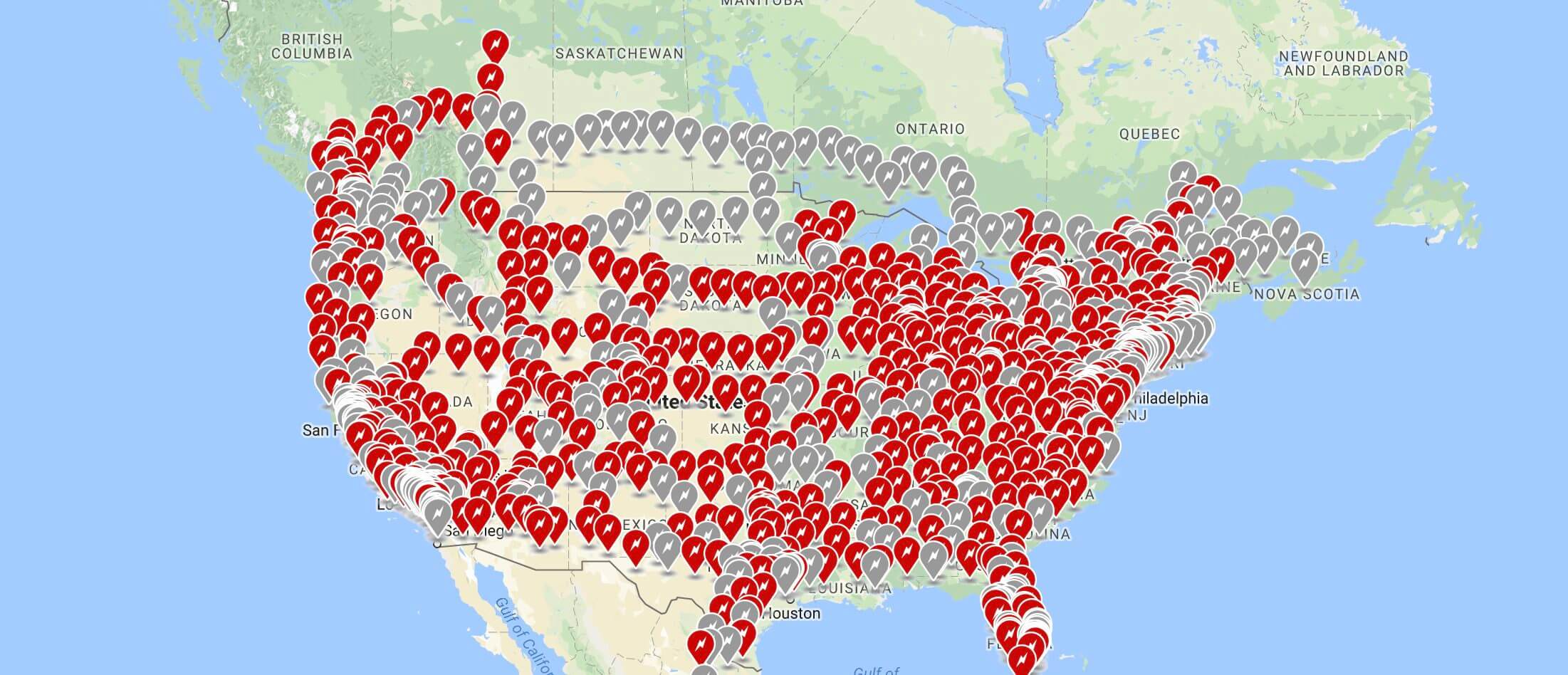 Сеть Tesla Supercharger в США на 2018 год Сеть Tesla Supercharger в США на 2018 год