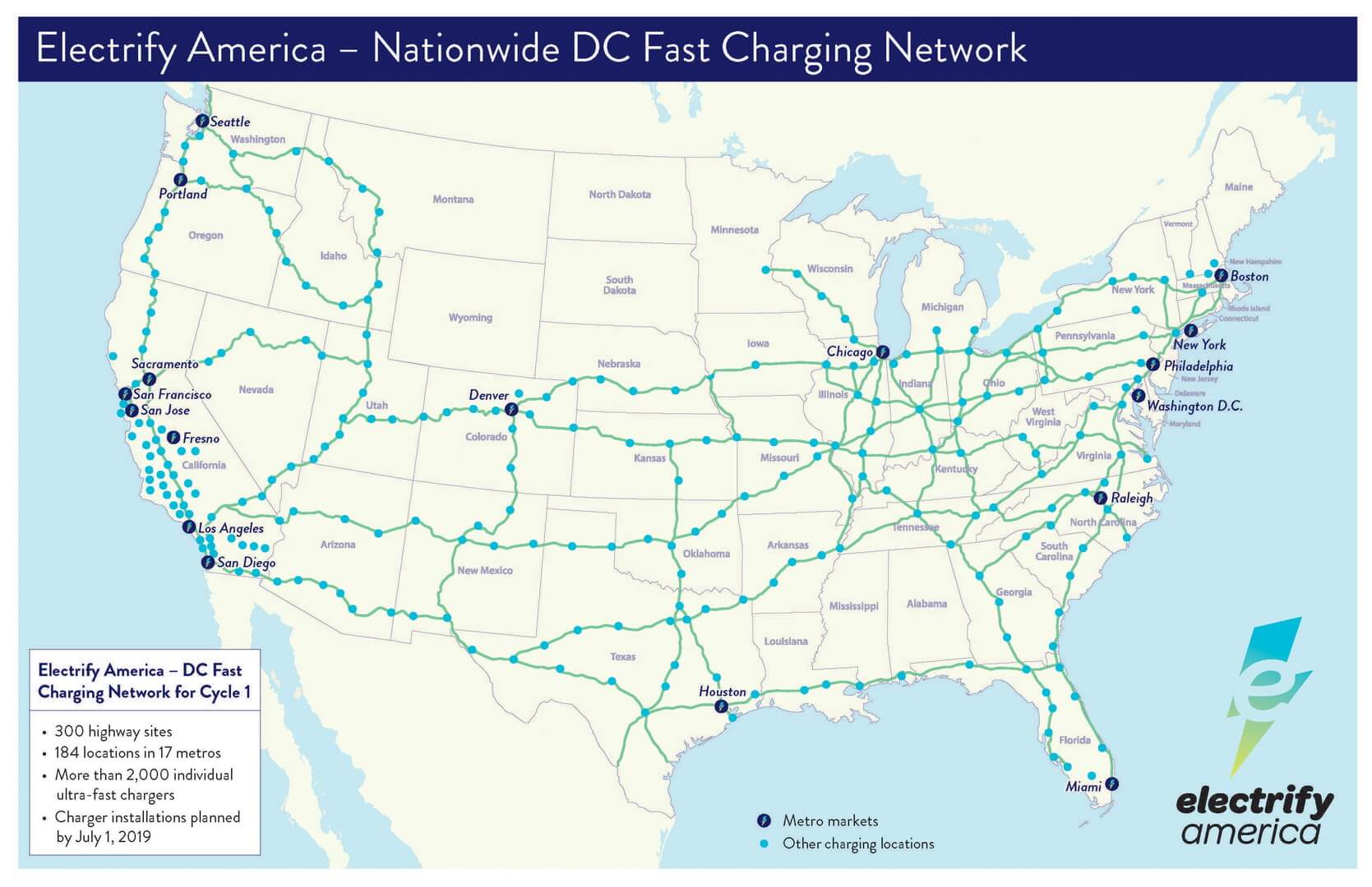 Сеть быстрых зарядных станций Electrify America в США Сеть быстрых зарядных станций Electrify America в США