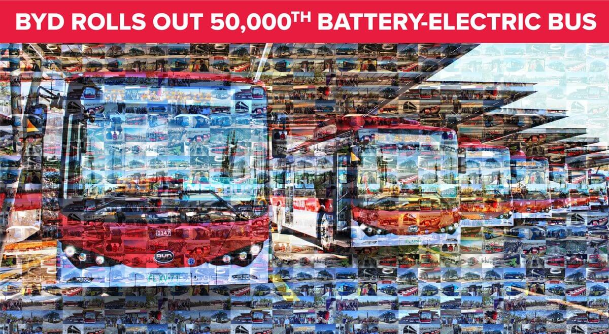 BYD выпустил более 50 000 полностью электрических автобусов за 9 лет BYD выпустил более 50 000 полностью электрических автобусов за 9 лет