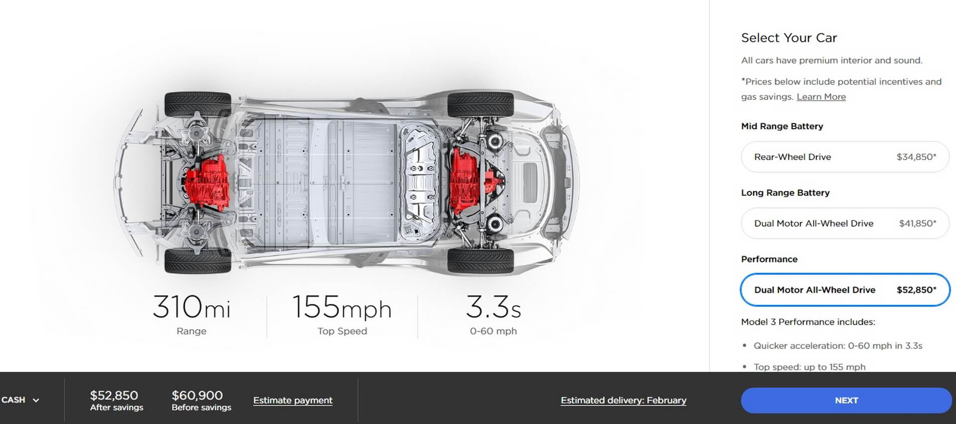 Model 3 Long Range Dual Motor Performance: $60 900 Model 3 Long Range Dual Motor Performance: $60 900