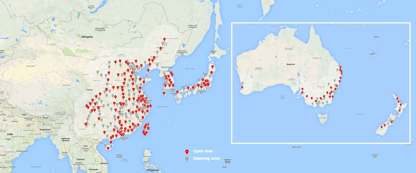 Tesla Supercharger в Азии Tesla Supercharger в Азии
