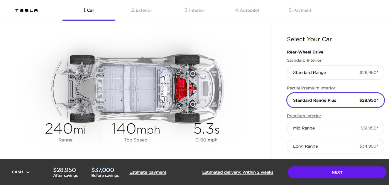 Tesla Model 3 «Standard Range Plus» за $37 000 Tesla Model 3 «Standard Range Plus» за $37 000