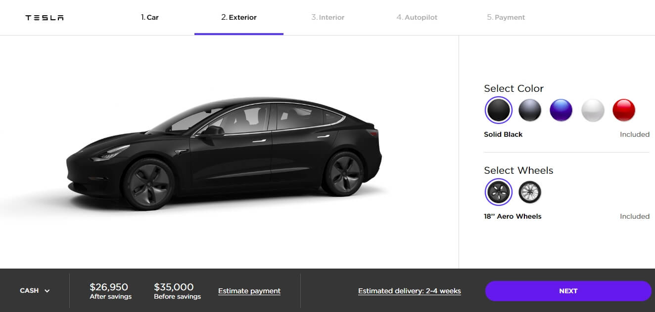 Конфигуратор стандартной версии Tesla Model 3 Конфигуратор стандартной версии Tesla Model 3