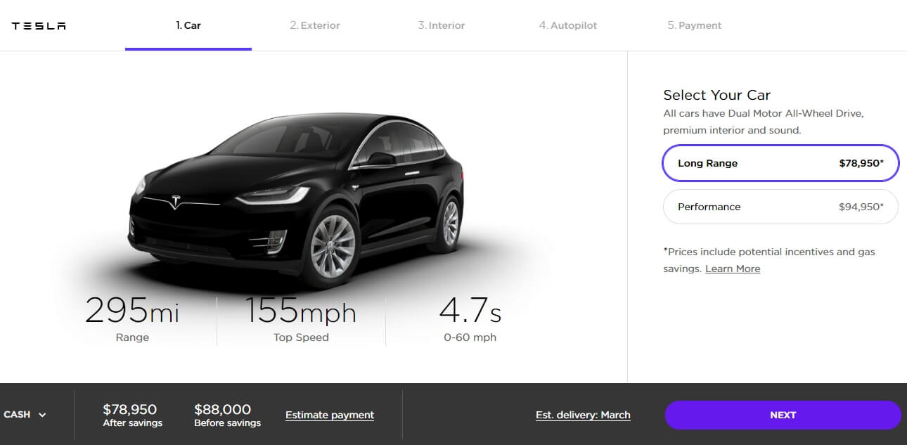 Model X «Long Range» в конфигураторе Tesla Model X «Long Range» в конфигураторе Tesla