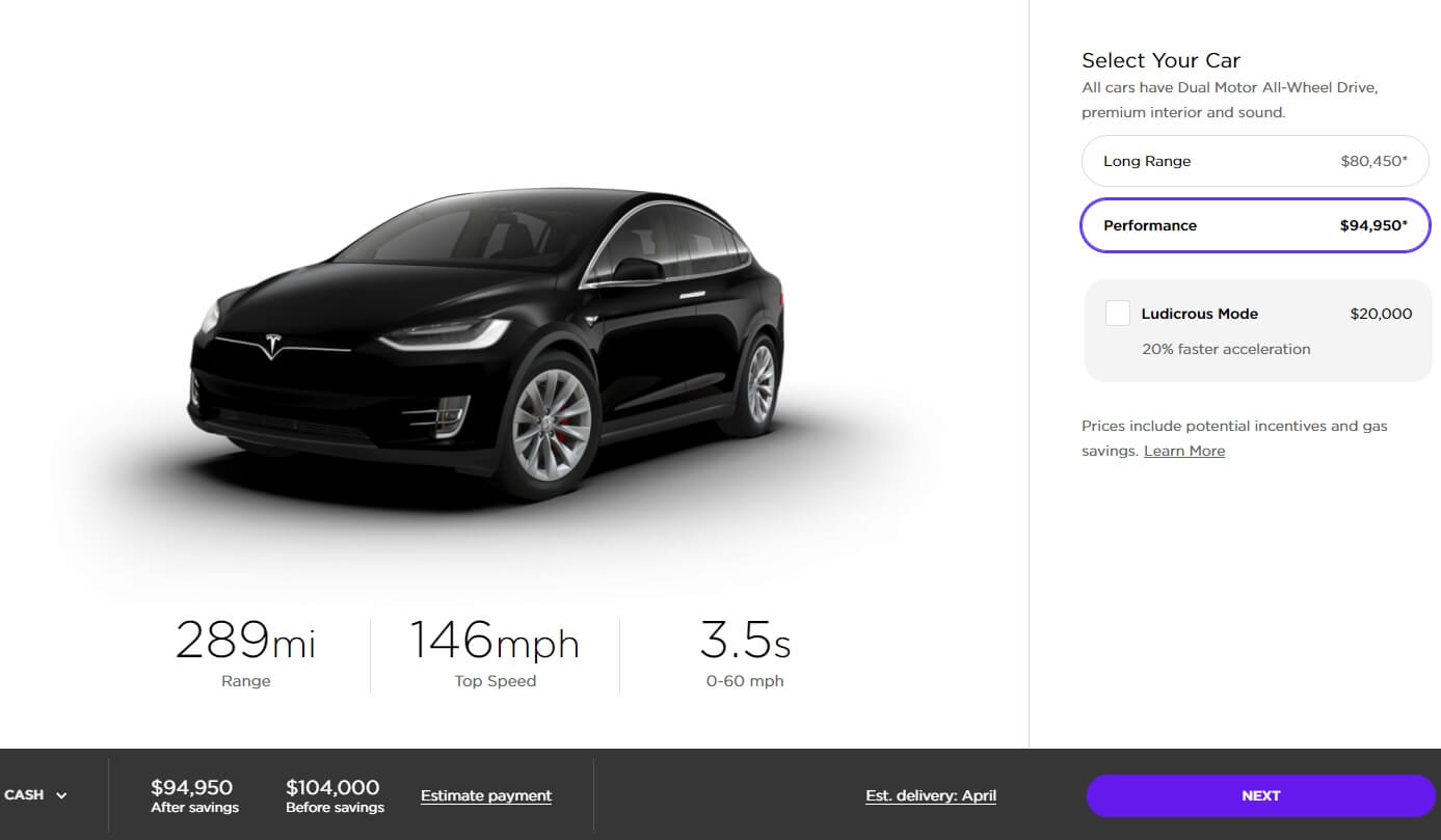 Онлайн конфигуратор Tesla Model X Онлайн конфигуратор Tesla Model X
