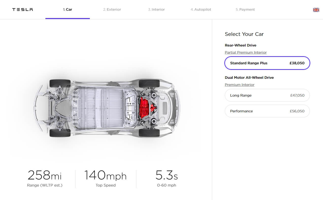 Онлайн-конфигуратор Tesla Model 3 в Великобритании Онлайн-конфигуратор Tesla Model 3 в Великобритании