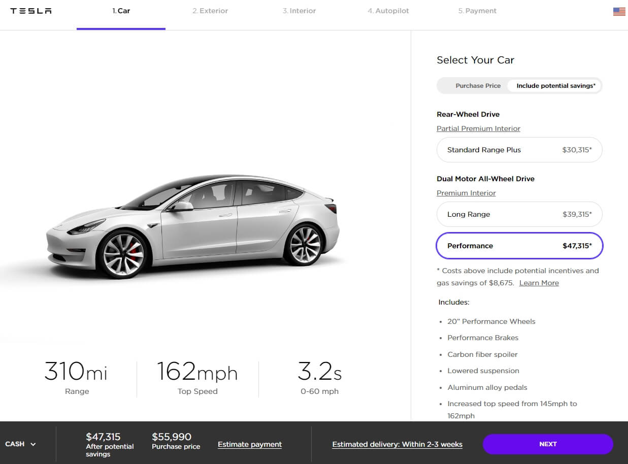 Стоимость Teslа Model 3 Performance Стоимость Teslа Model 3 Performance